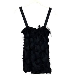 Waverly Grey Tank Top Womens Medium Black Smocked Fringe Anthropologie Made USA